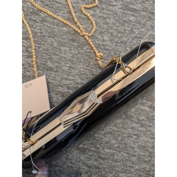 Rachel Zoe Black Patent Leather Gold Chain Crossbody Evening Clutch Bag NEW - Picture 5 of 10
